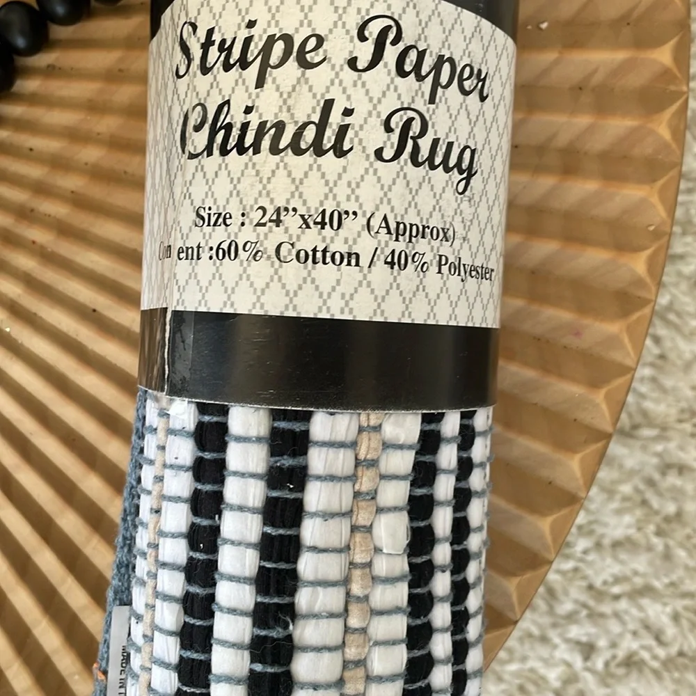Black and White Striped Door Mat Accent